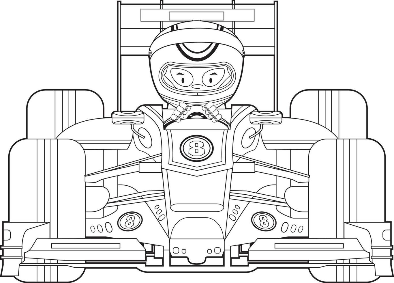 Cute Cartoon Motor Racing Driver in Sports Car - Colouring In Illustration vector