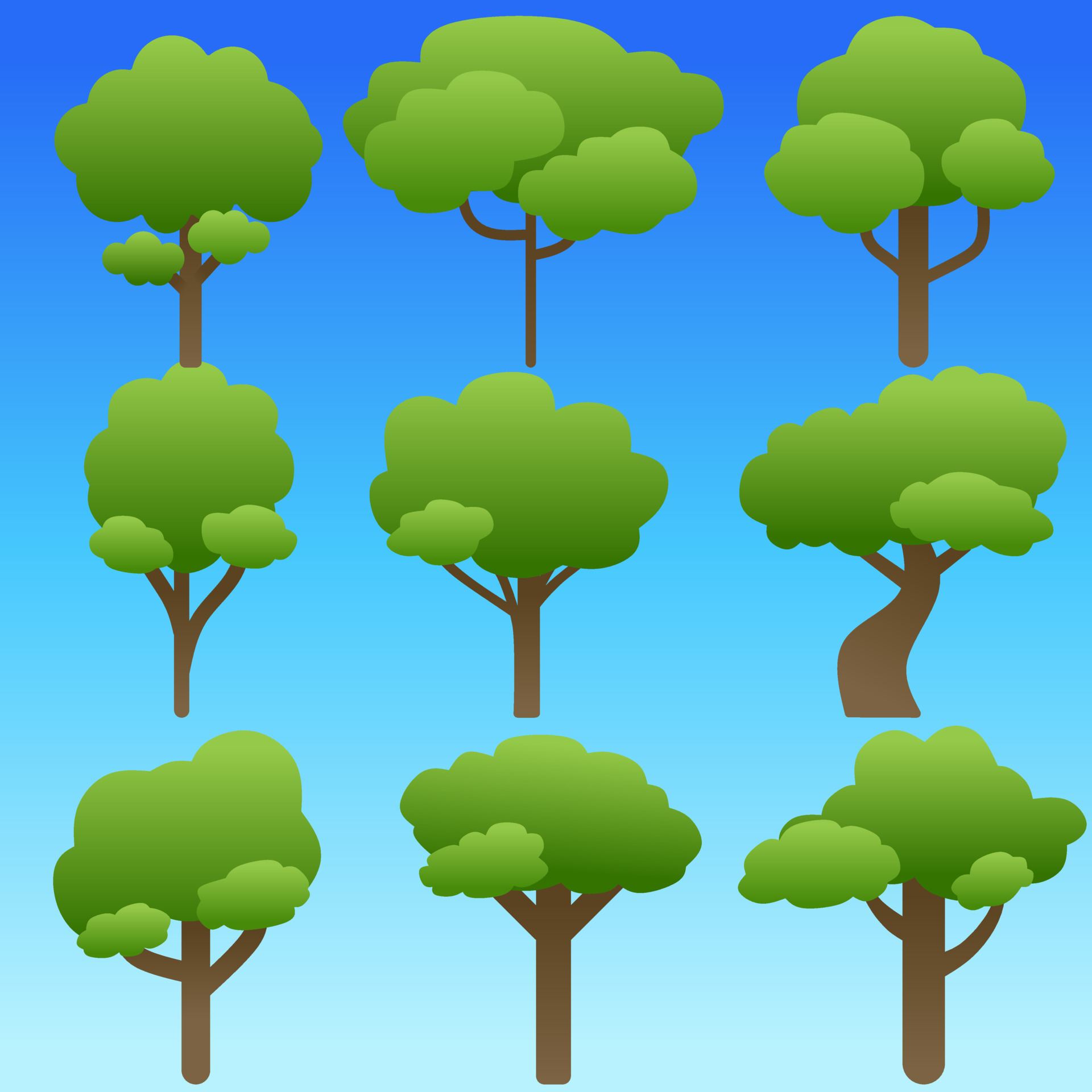 Tree vector illustration. Set of trees icon for environment or