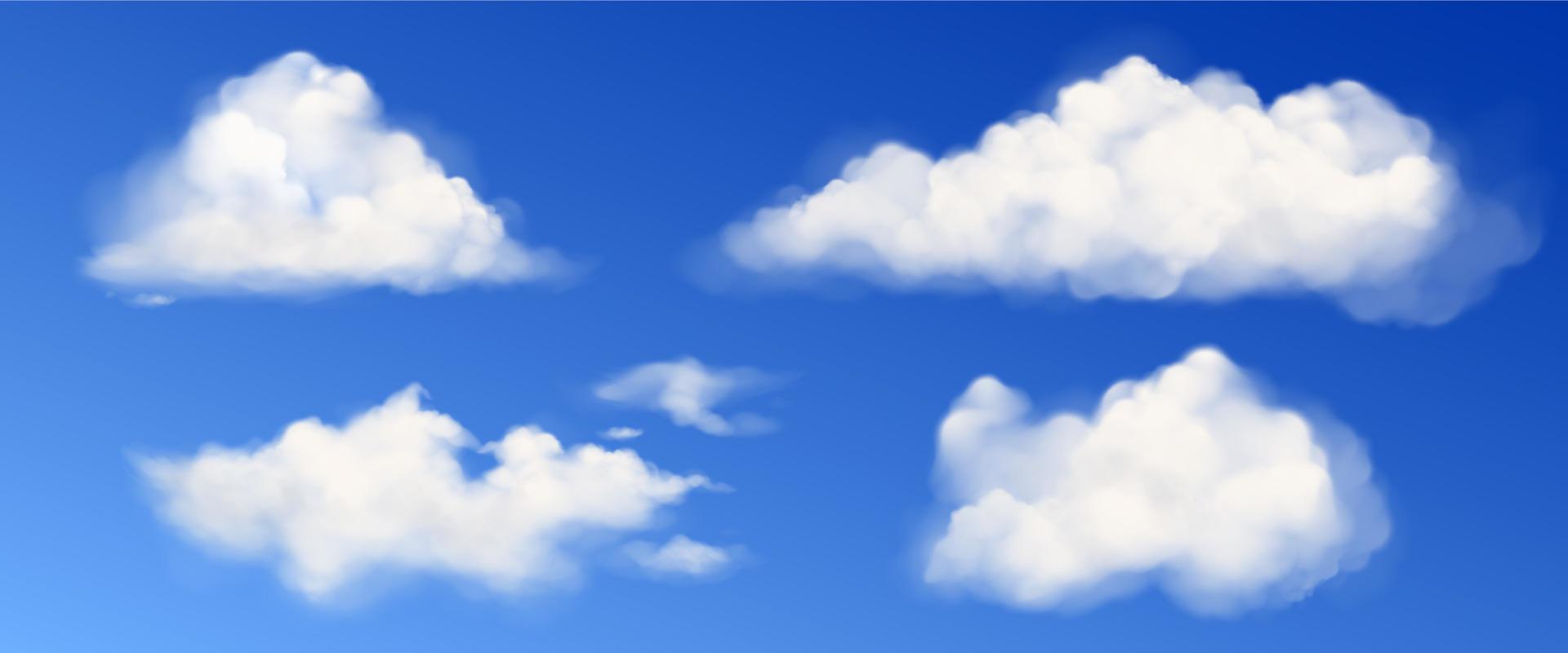 Vector white fluffy clouds in blue sky