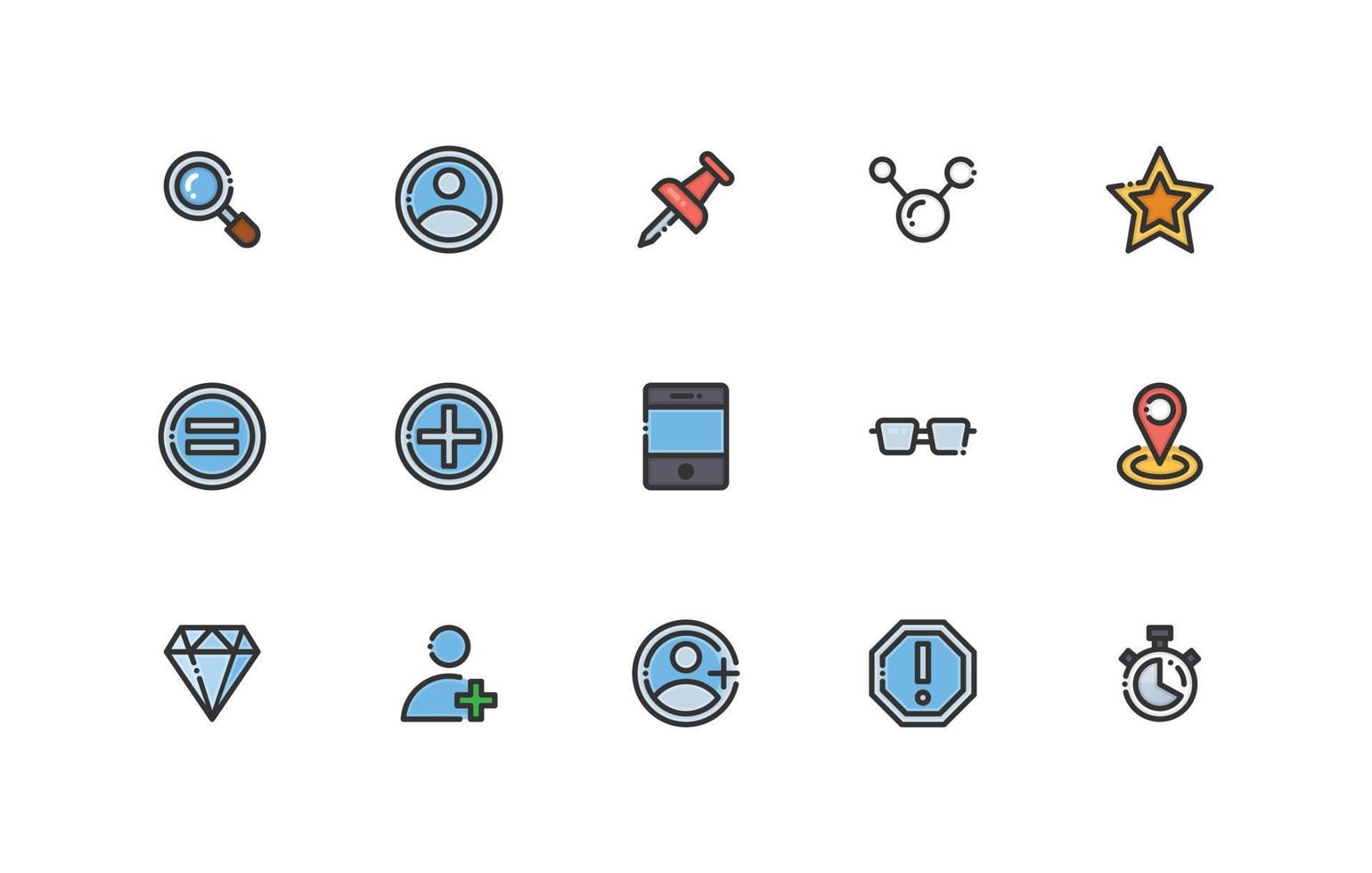 user interface essential icon set in line, outline color style vector