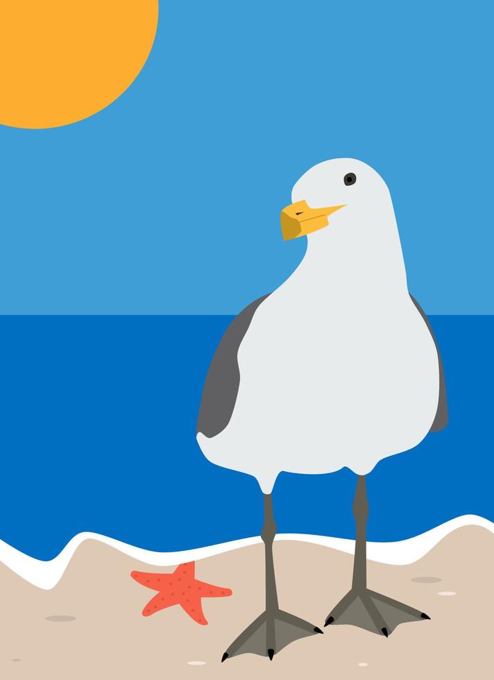 beautiful seagull portrait a t the beach vector illustration in minimalism style design