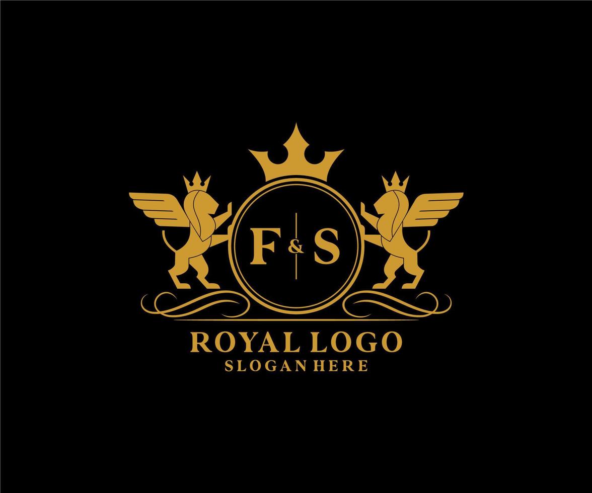 Initial FS Letter Lion Royal Luxury Heraldic,Crest Logo template in vector art for Restaurant, Royalty, Boutique, Cafe, Hotel, Heraldic, Jewelry, Fashion and other vector illustration.