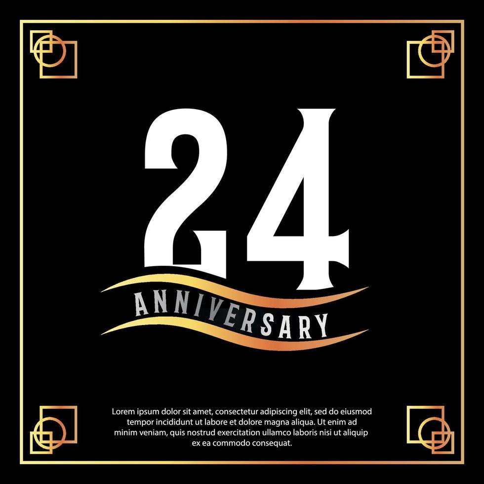 24 year anniversary logo design white golden abstract on black background with golden frame template illustration vector