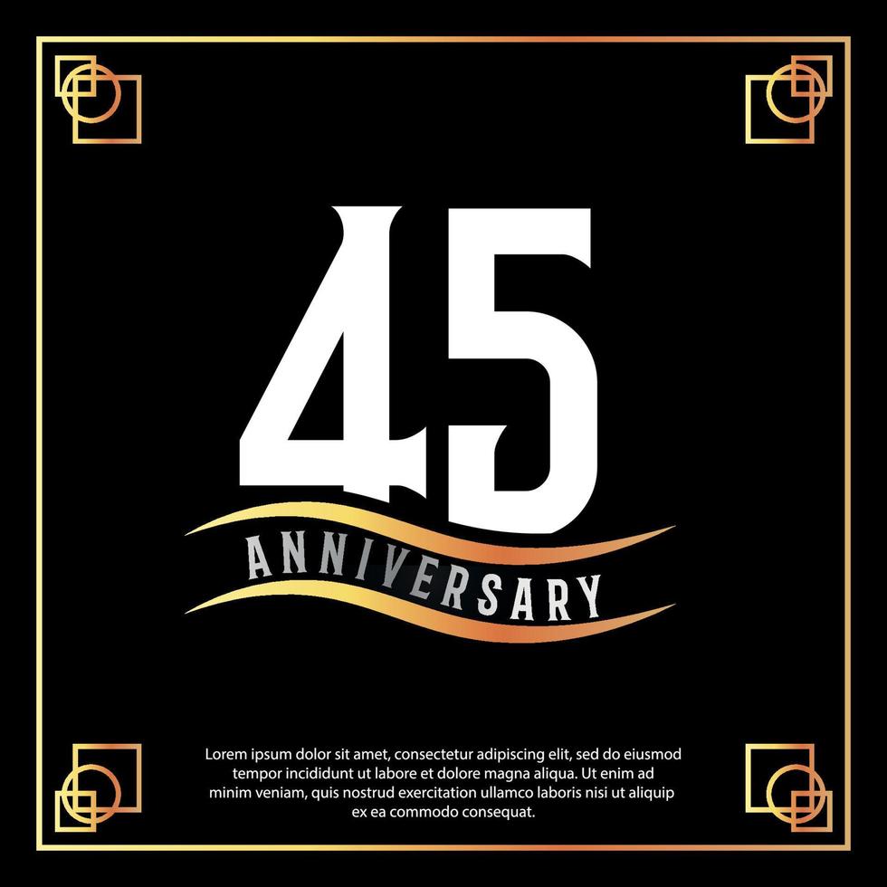 45 year anniversary logo design white golden abstract on black background with golden frame template illustration vector