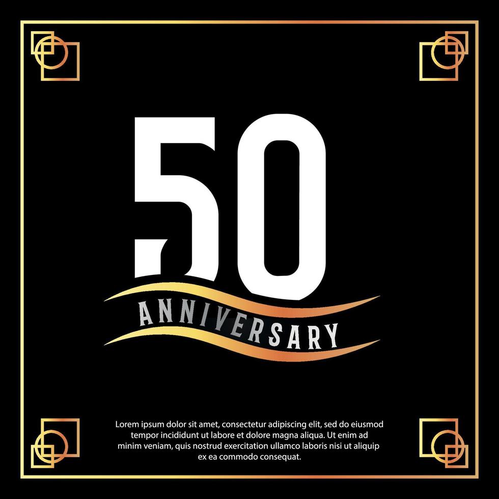 50 year anniversary logo design white golden abstract on black background with golden frame template illustration vector