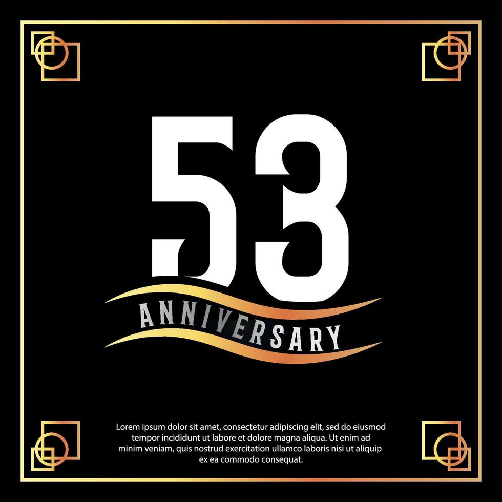 53 año aniversario logo diseño blanco dorado resumen en negro antecedentes con dorado marco modelo ilustración vector