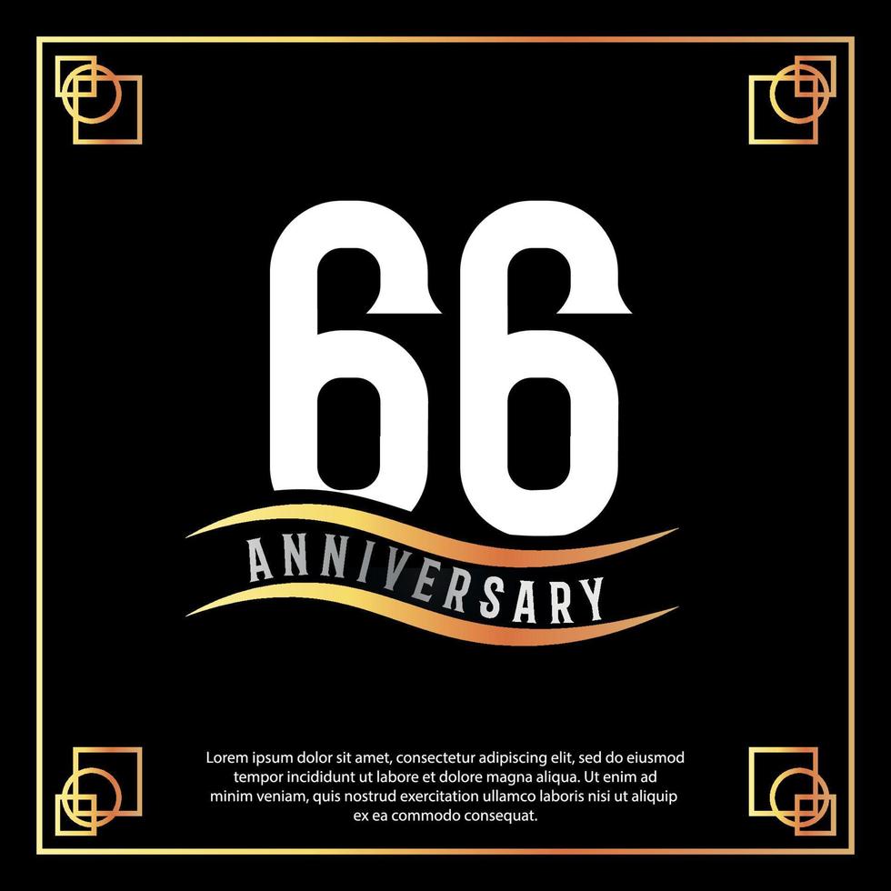 66 year anniversary logo design white golden abstract on black background with golden frame template illustration vector