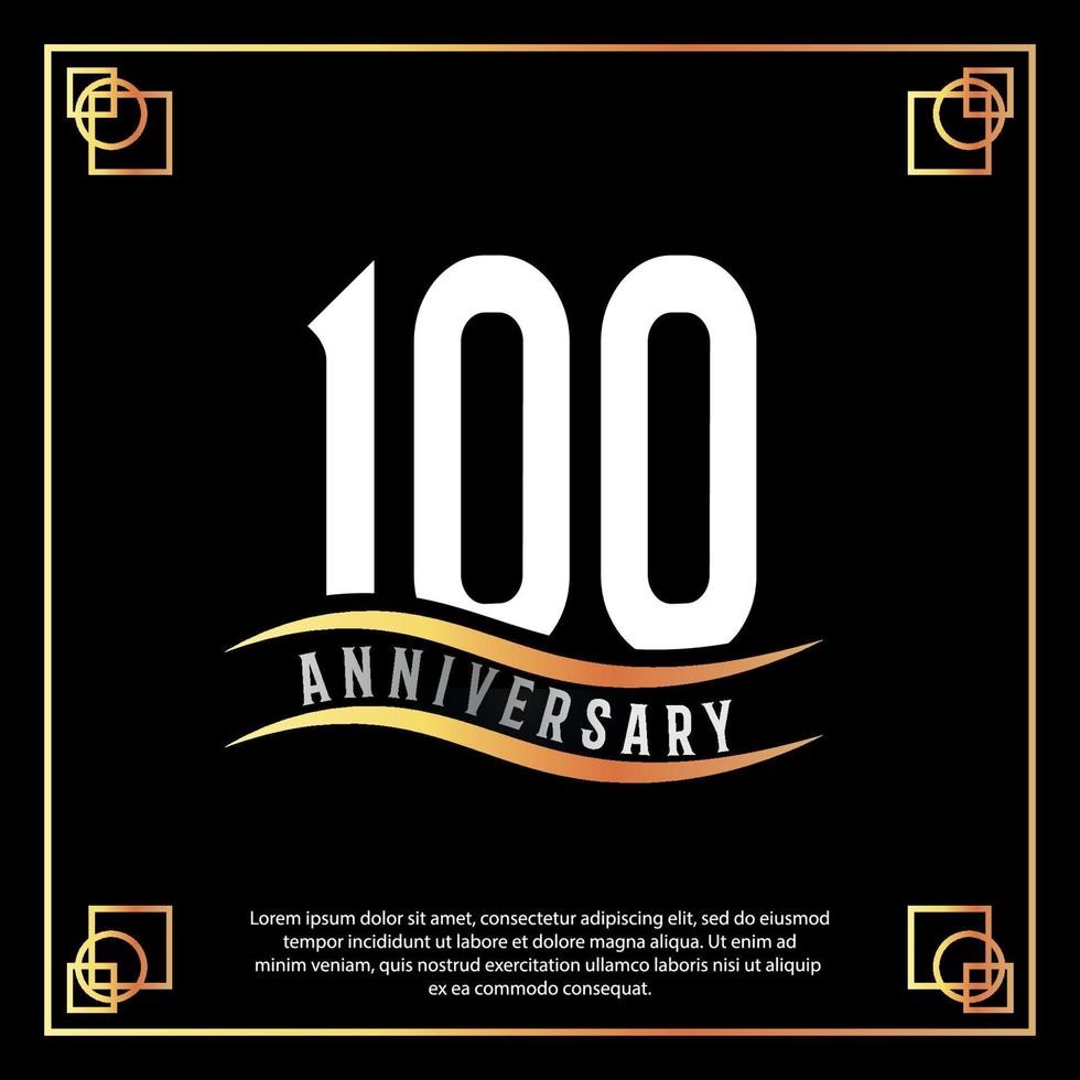 100 year anniversary logo design white golden abstract on black background with golden frame template illustration vector