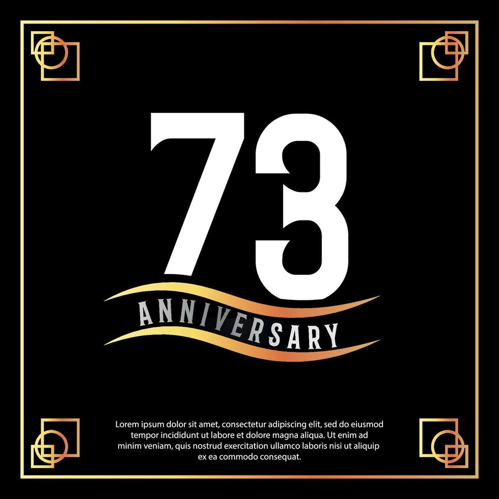 73 year anniversary logo design white golden abstract on black background with golden frame template illustration vector