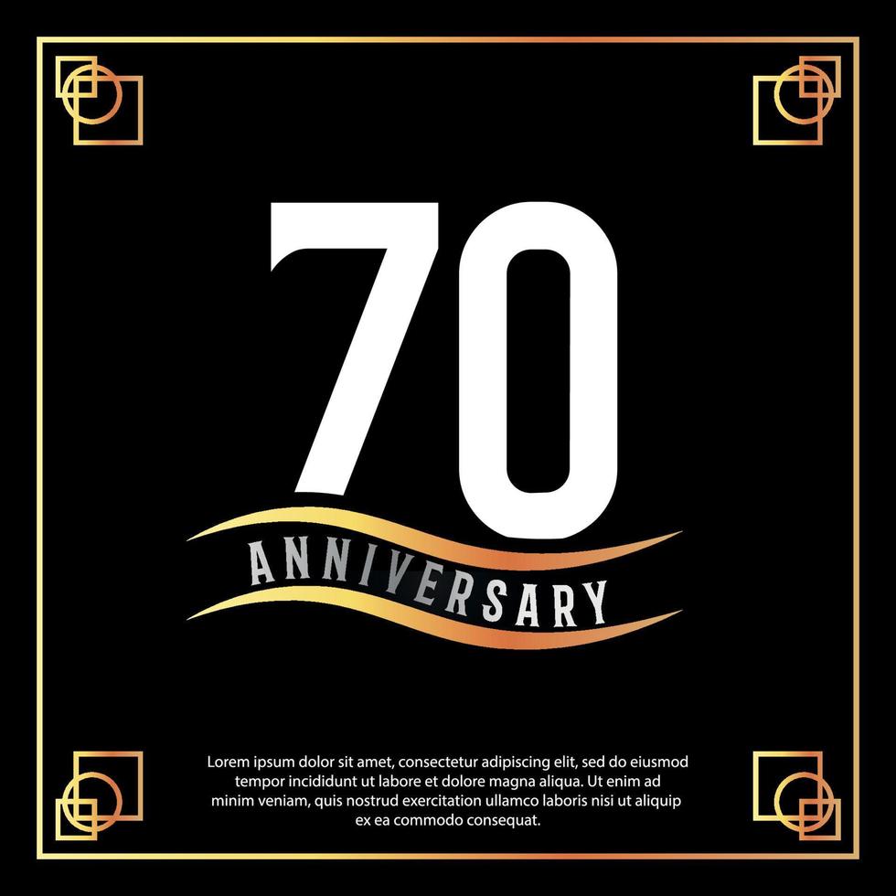 70 year anniversary logo design white golden abstract on black background with golden frame template illustration vector