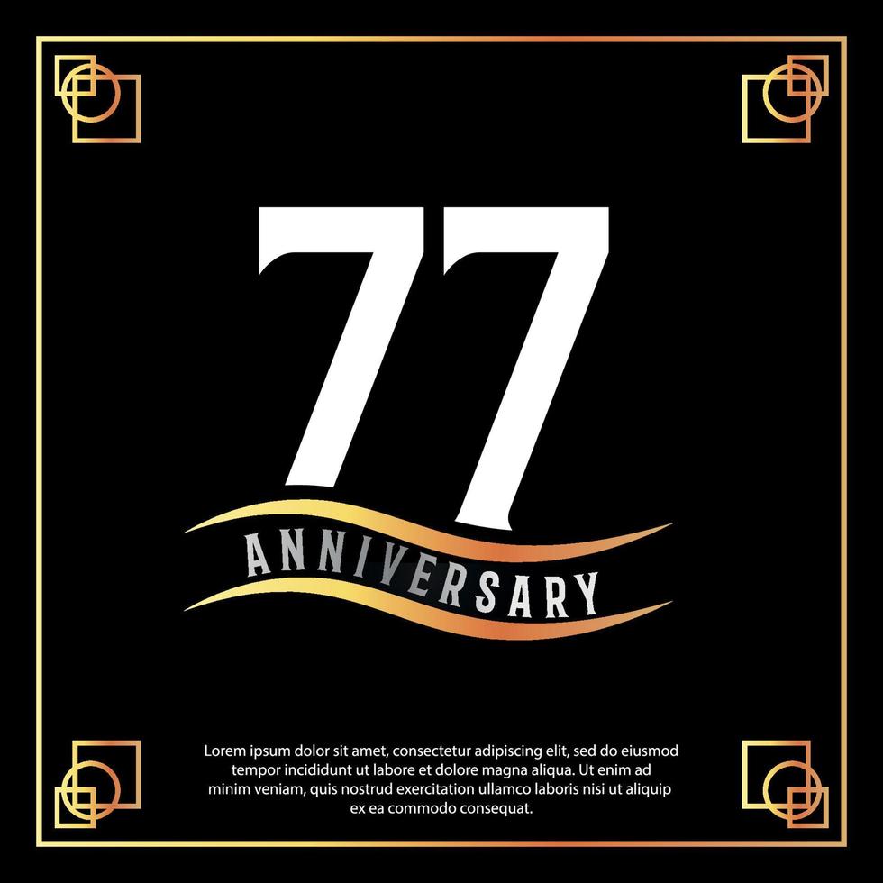 77 year anniversary logo design white golden abstract on black background with golden frame template illustration vector