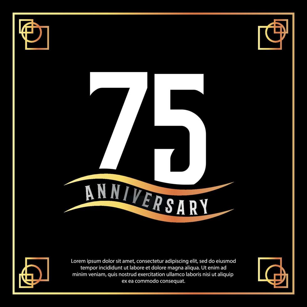 75 year anniversary logo design white golden abstract on black background with golden frame template illustration vector