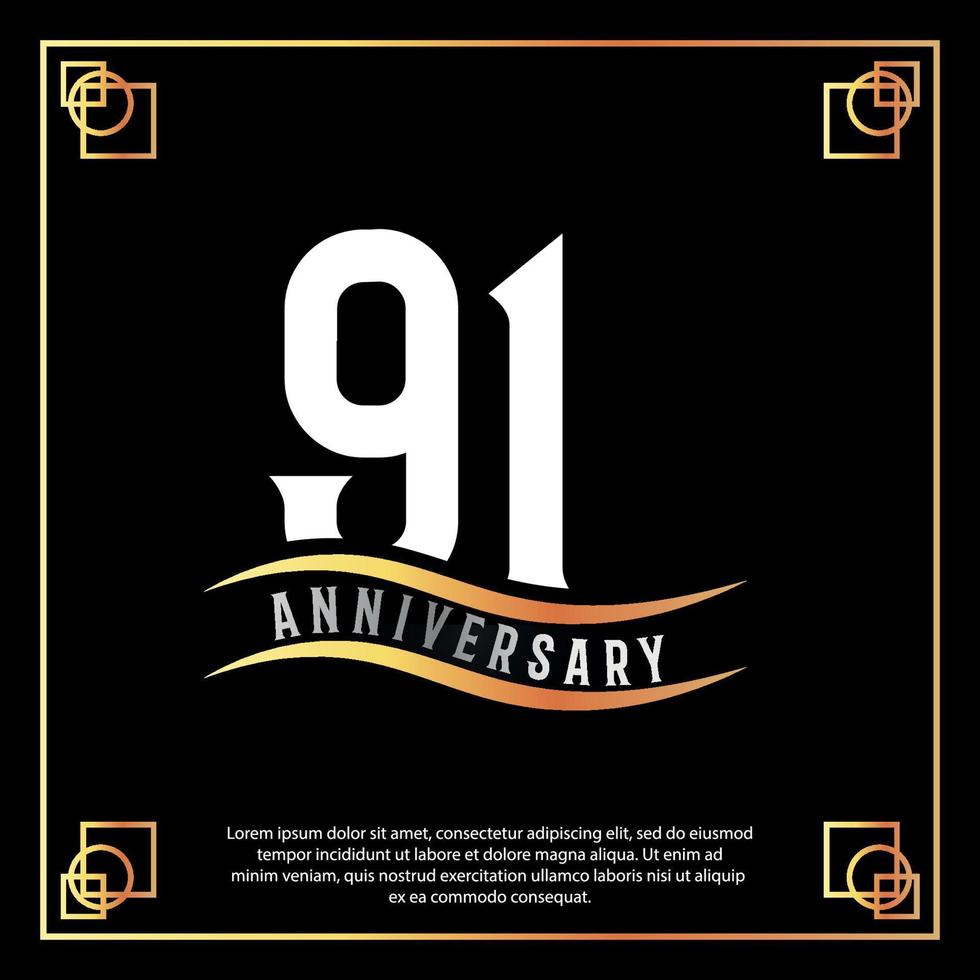 91 año aniversario logo diseño blanco dorado resumen en negro antecedentes con dorado marco modelo ilustración vector