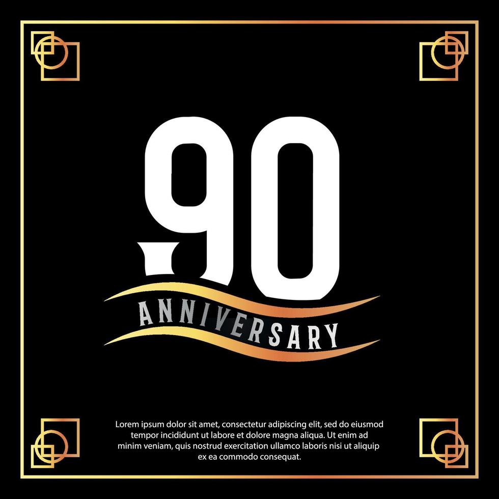 90 year anniversary logo design white golden abstract on black background with golden frame template illustration vector