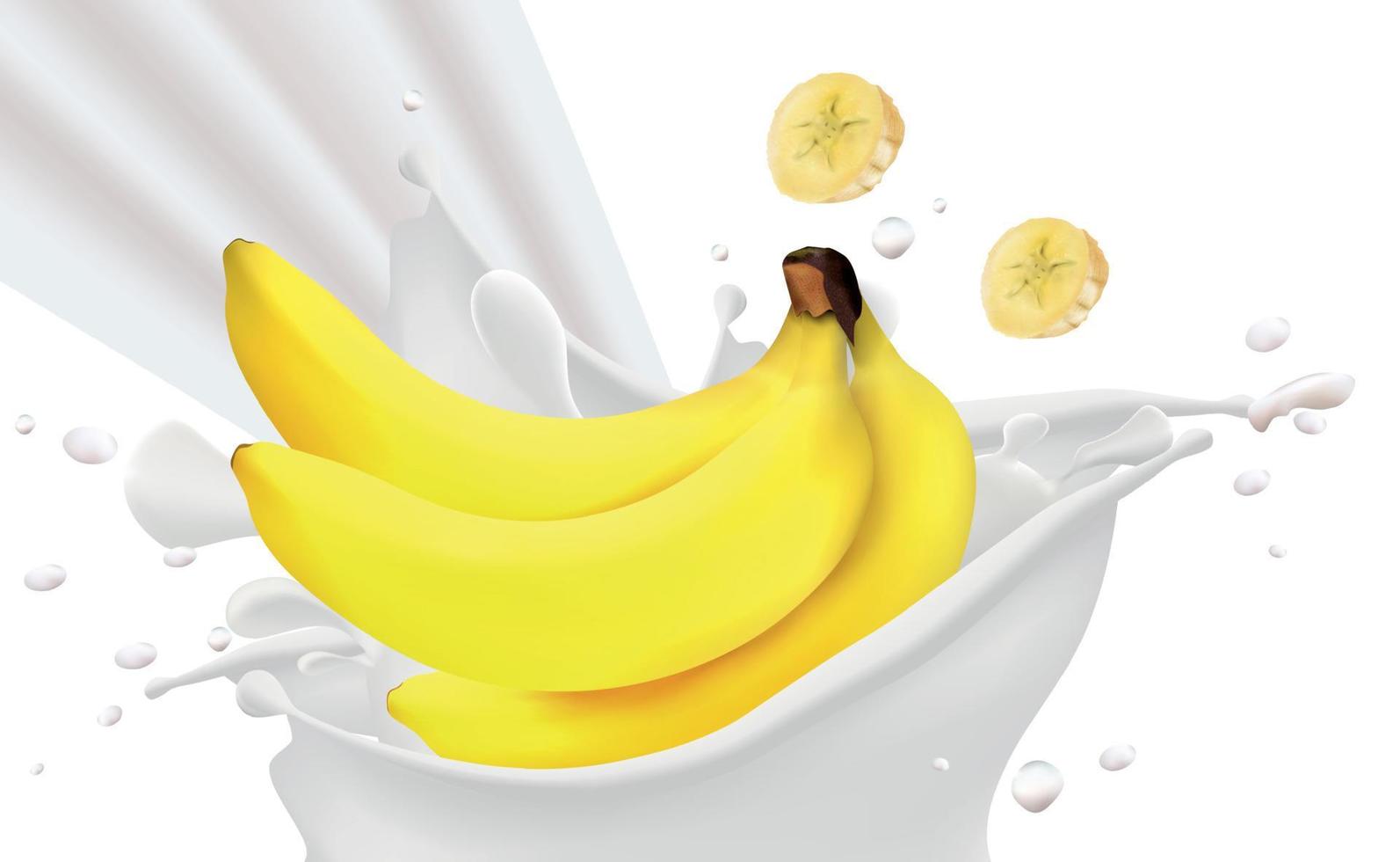 bananas en Leche salpicaduras vector