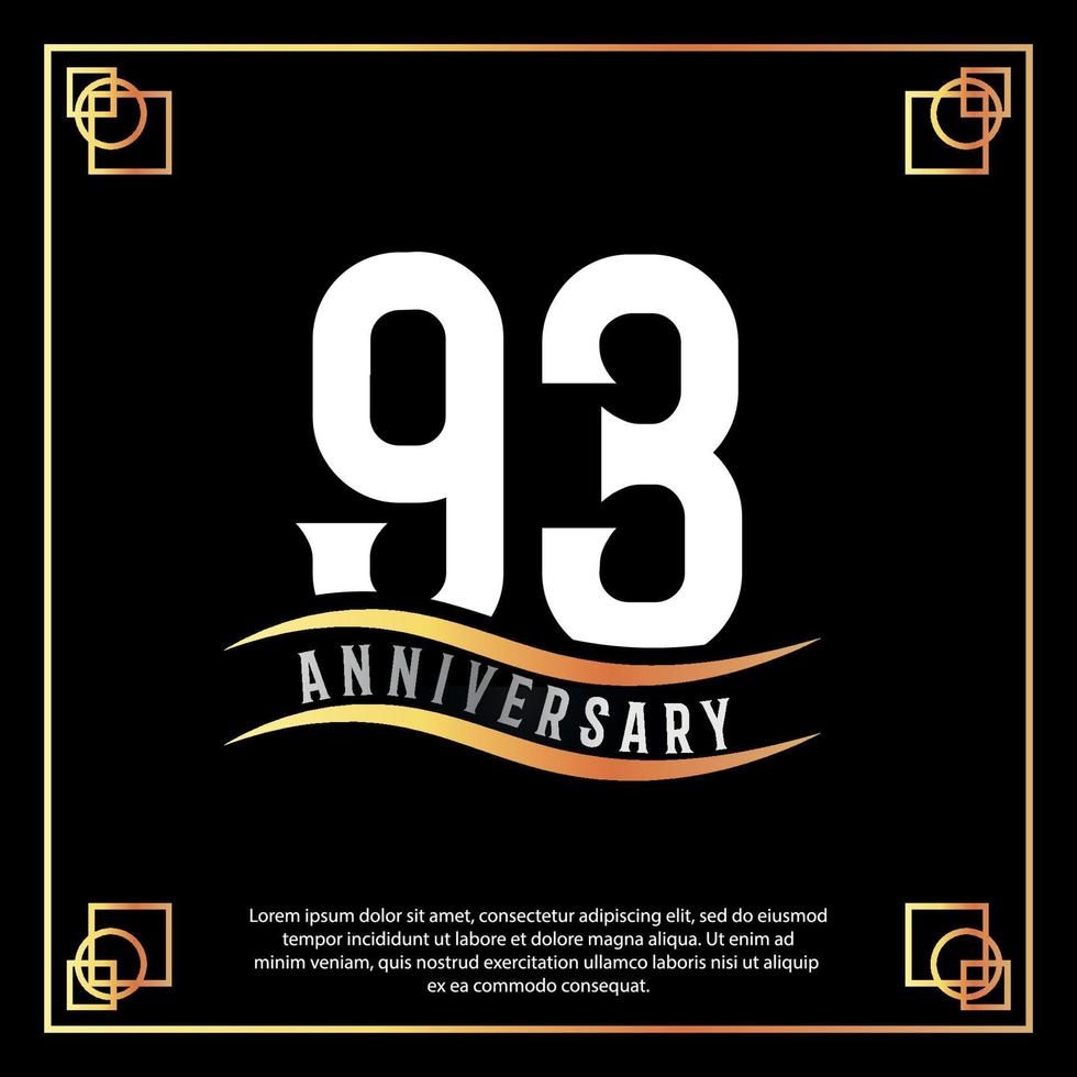 93 year anniversary logo design white golden abstract on black background with golden frame template illustration vector