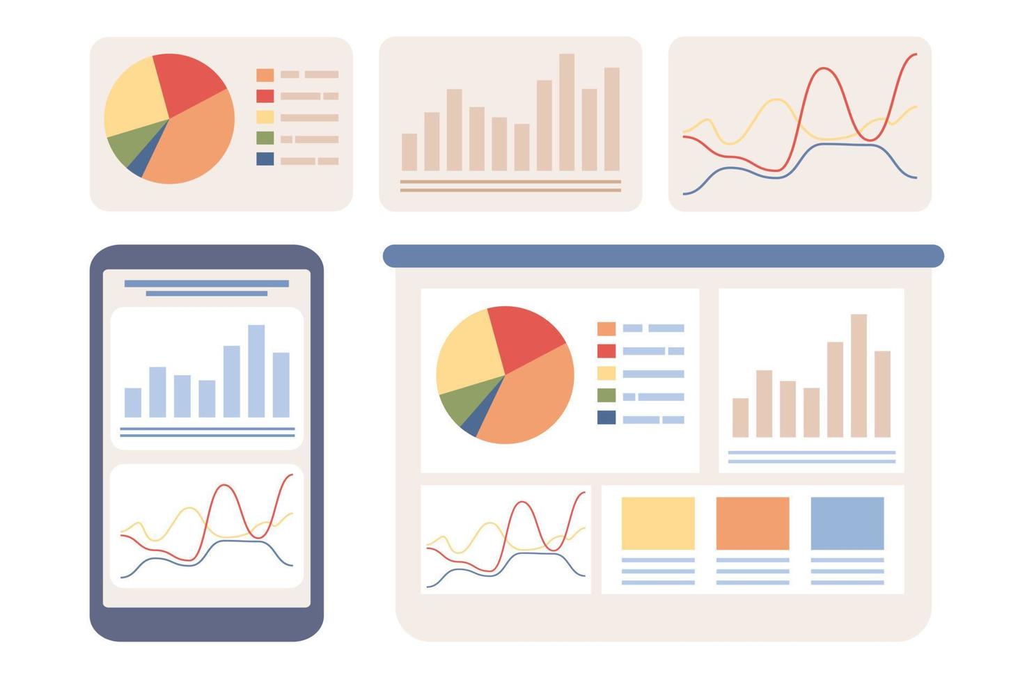 Data analytics icon set. Business analysis strategy. Marketing solutions, financial performance, accounting, statistics concept. Vector flat illustration