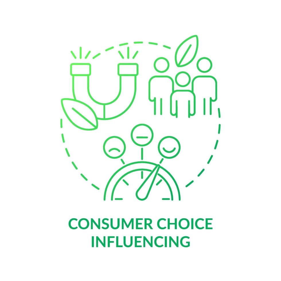 consumidor elección influir verde degradado concepto icono. eco-consciente clientes. atraer clientela resumen idea Delgado línea ilustración. aislado contorno dibujo vector