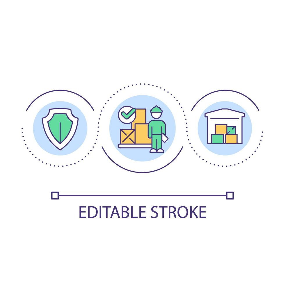 Storage and inventory control loop concept icon. Minimize accidents. Heavy items. Warehouse safety abstract idea thin line illustration. Isolated outline drawing. Editable stroke vector