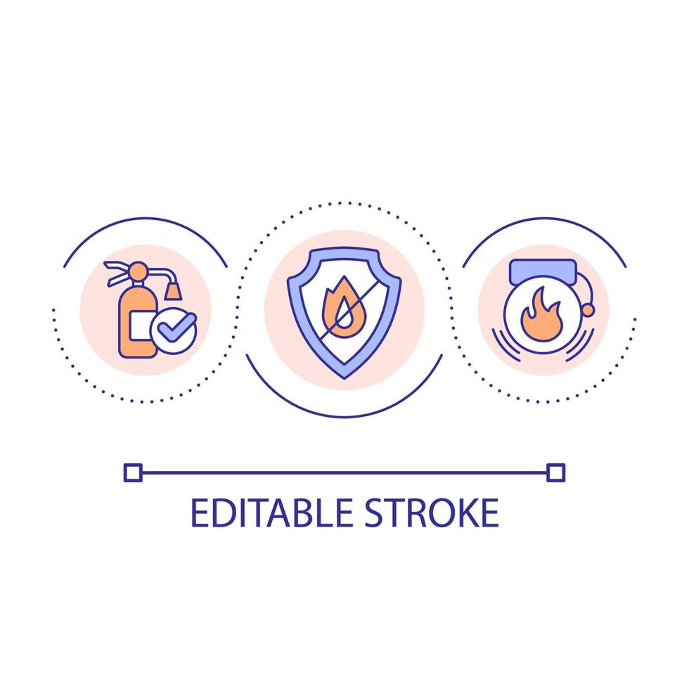 Prevent fire hazards loop concept icon. Avoid accidents in workplace. Staff training. Flame protection abstract idea thin line illustration. Isolated outline drawing. Editable stroke vector