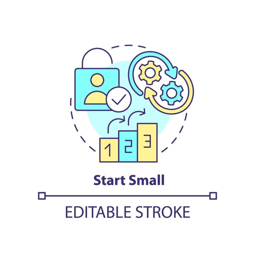 Start small concept icon. Implementing changes. Business optimization. Strategizing abstract idea thin line illustration. Isolated outline drawing. Editable stroke vector