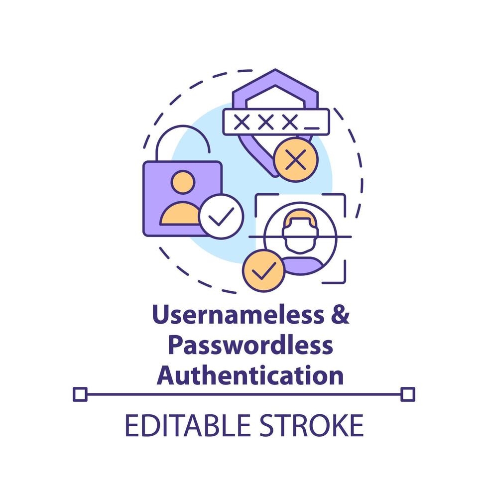 Usernameless and passwordless authentication concept icon. Single sign-on. Access abstract idea thin line illustration. Isolated outline drawing. Editable stroke vector