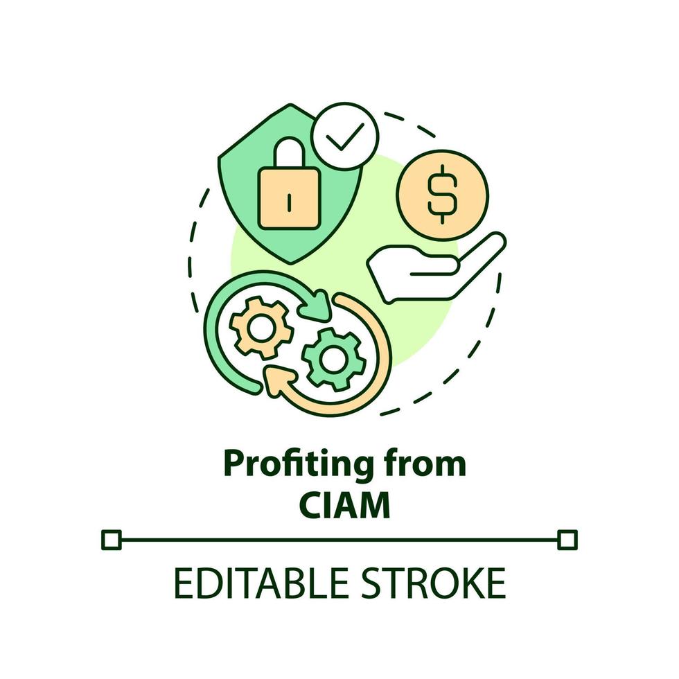 Profiting from CIAM concept icon. Added security. Improved protection benefits abstract idea thin line illustration. Isolated outline drawing. Editable stroke vector