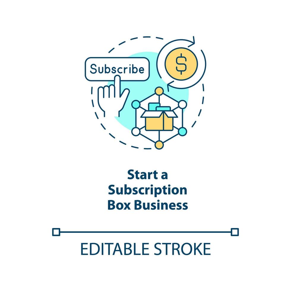 Start subscription box business concept icon. Delivery of niche products. Earning money from home thin line illustration. Isolated outline drawing. Editable stroke vector