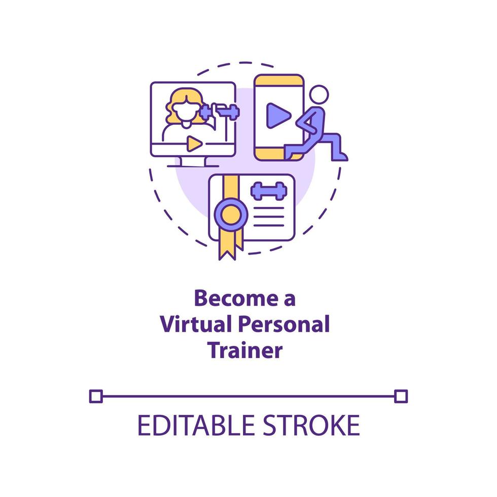 Become virtual personal trainer concept icon. Home based female entrepreneurship abstract idea thin line illustration. Isolated outline drawing. Editable stroke vector