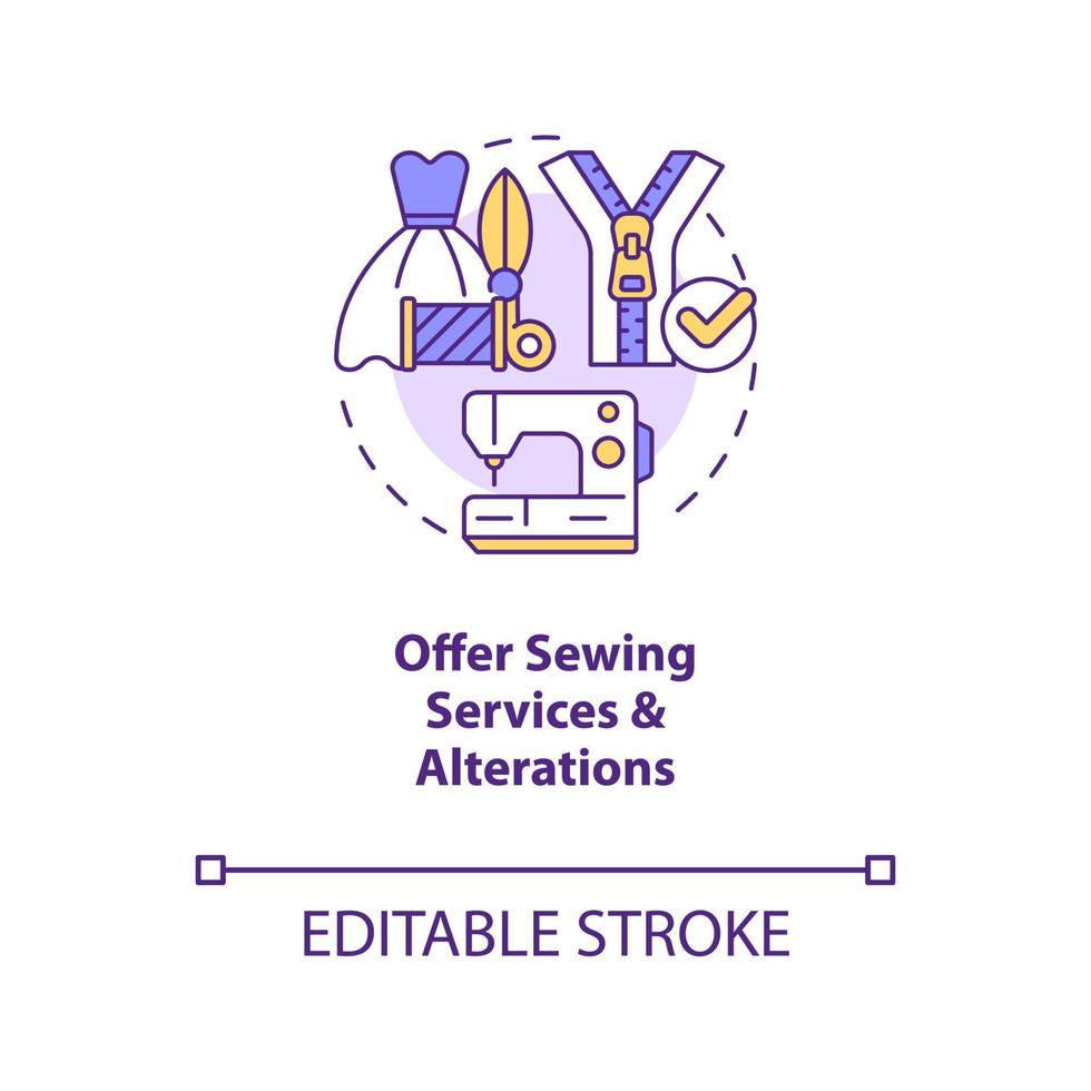 Offer sewing services and alterations concept icon. Home based business for women abstract idea thin line illustration. Isolated outline drawing. Editable stroke vector