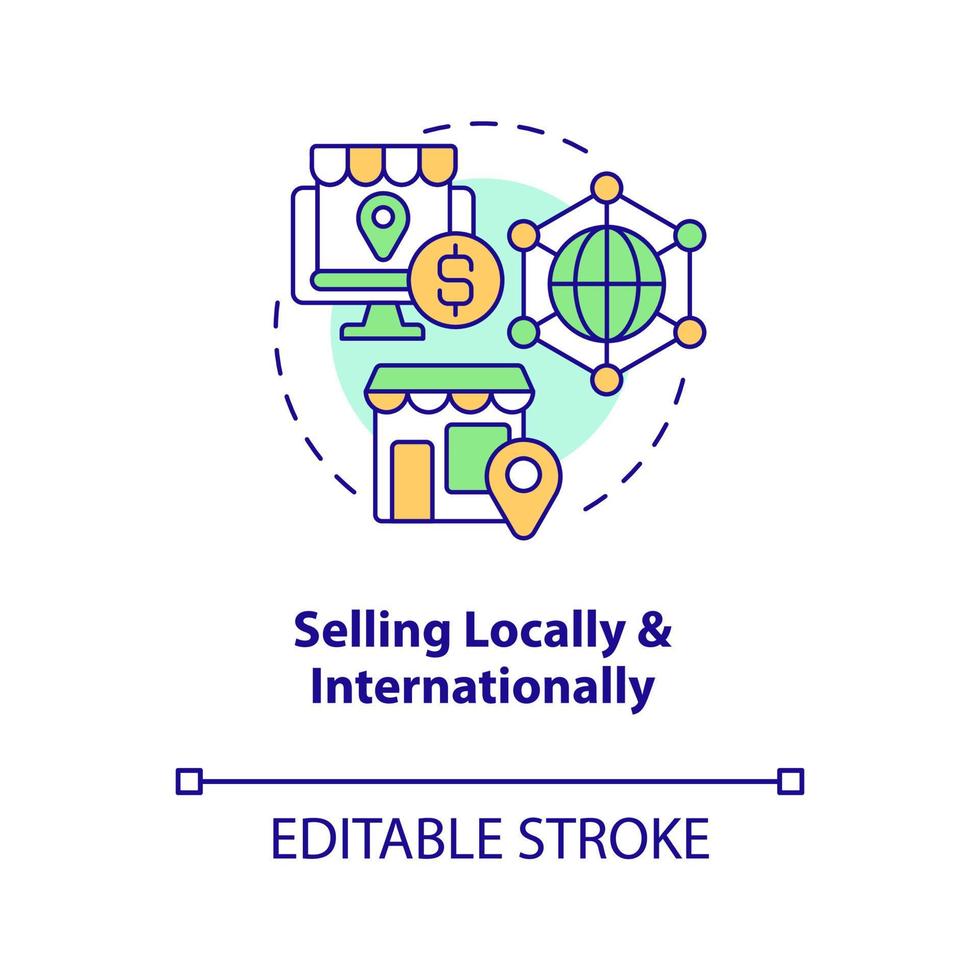 Selling locally and internationally concept icon. Home based business advantage abstract idea thin line illustration. Isolated outline drawing. Editable stroke vector