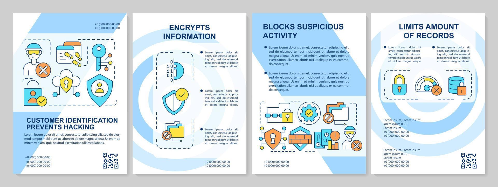 User identification prevents hacking blue brochure template. CIAM. Leaflet design with linear icons. Editable 4 vector layouts for presentation, annual reports