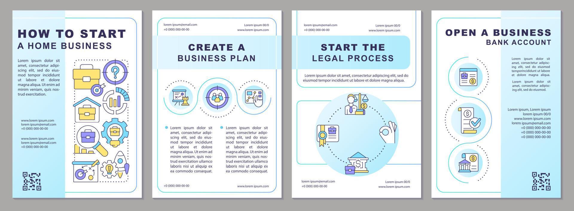 Making business from home brochure template. Work remotely. Leaflet design with linear icons. Editable 4 vector layouts for presentation, annual reports