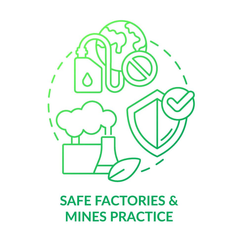 Safe factories and mines practice green gradient concept icon. Eco entrepreneurship. Reduce industrial impact abstract idea thin line illustration. Isolated outline drawing vector