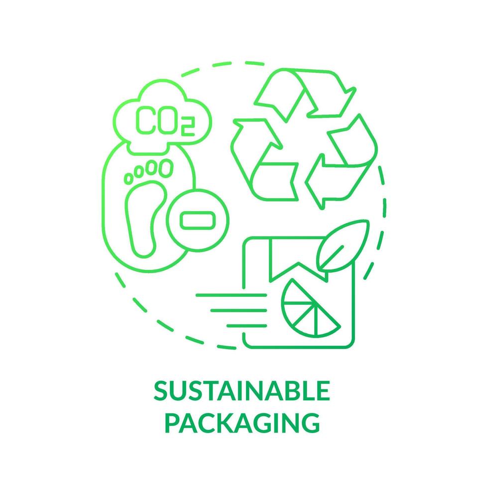Sustainable packaging green gradient concept icon. Recycled materials. Reduce carbon footprint abstract idea thin line illustration. Isolated outline drawing vector