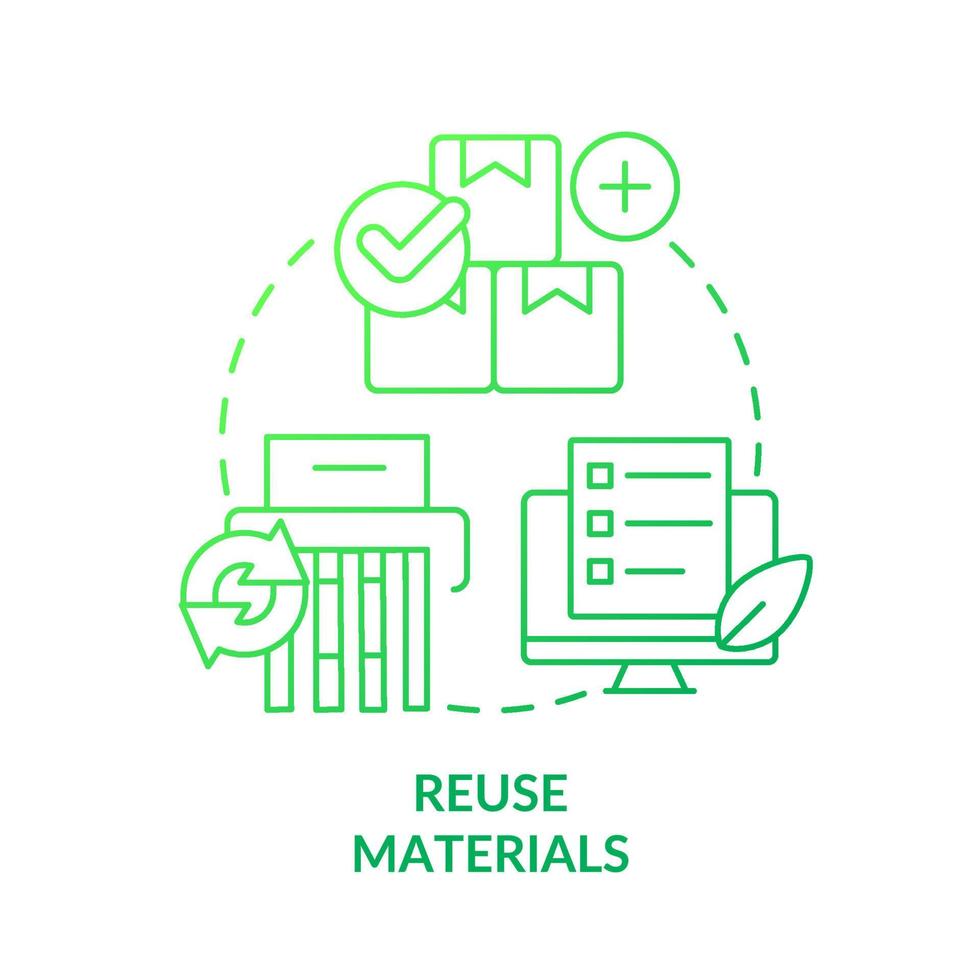 Reuse materials green gradient concept icon. Recycling paper. Renewable resources. Sustainable usage abstract idea thin line illustration. Isolated outline drawing vector