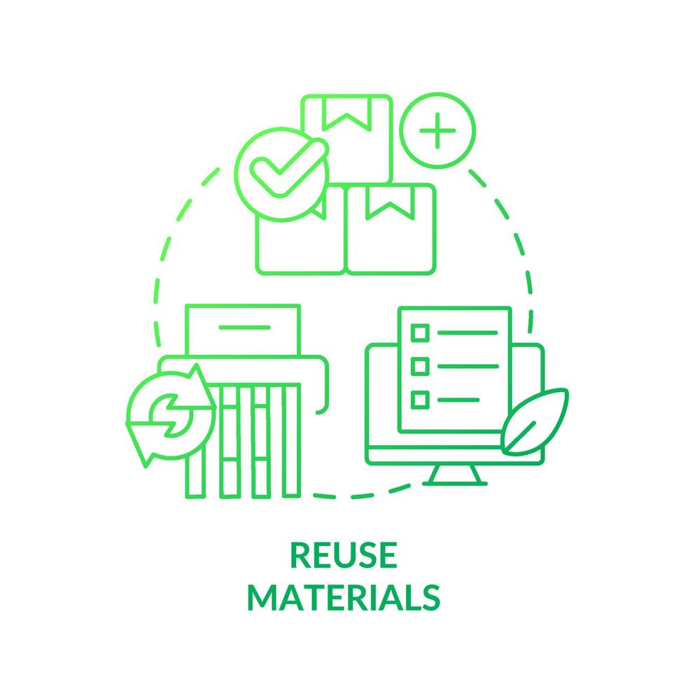 Reuse materials green gradient concept icon. Recycling paper. Renewable resources. Sustainable usage abstract idea thin line illustration. Isolated outline drawing vector