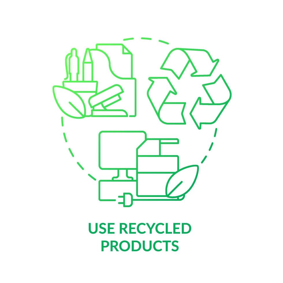 Use recycled products green gradient concept icon. Reusable materials. Eco office culture. Sustainability abstract idea thin line illustration. Isolated outline drawing vector