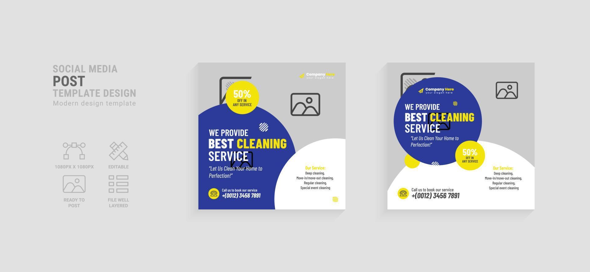 Cleaning service social media post template vector