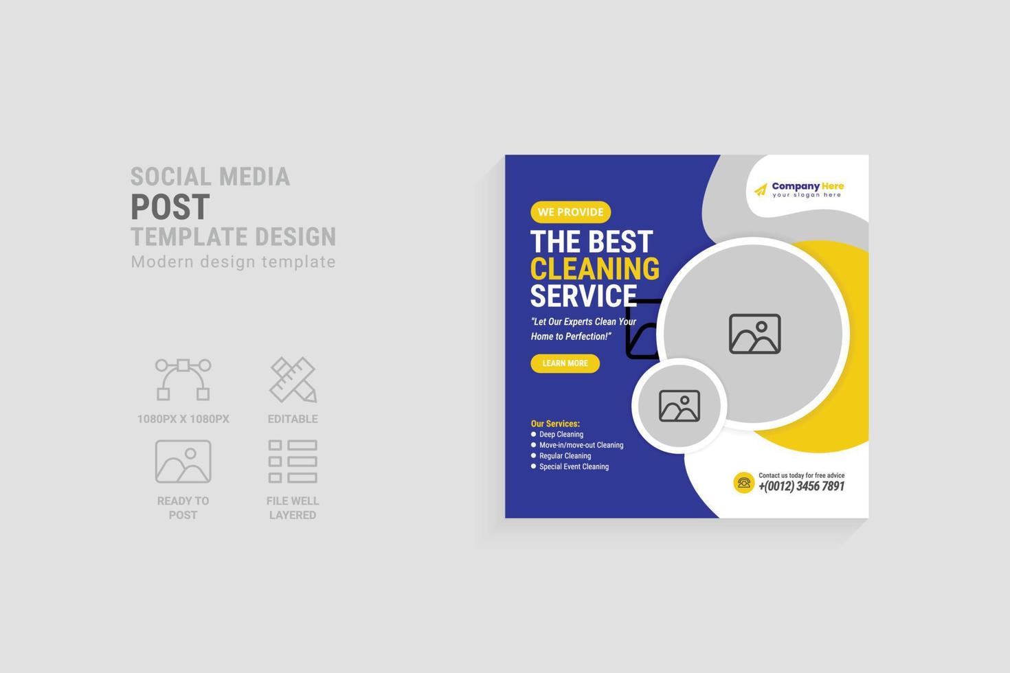 Cleaning up the house social media post template vector