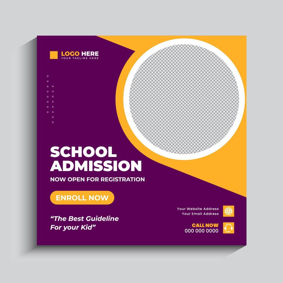 School Admission or back to school Social Media Post Template Design vector