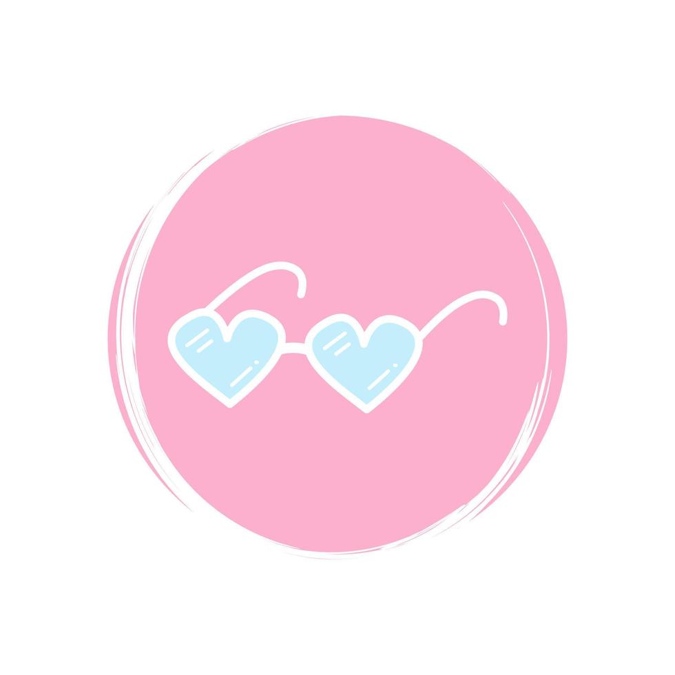 Heart sunglasses icon logo vector illustration on circle with brush texture for social media story highlight