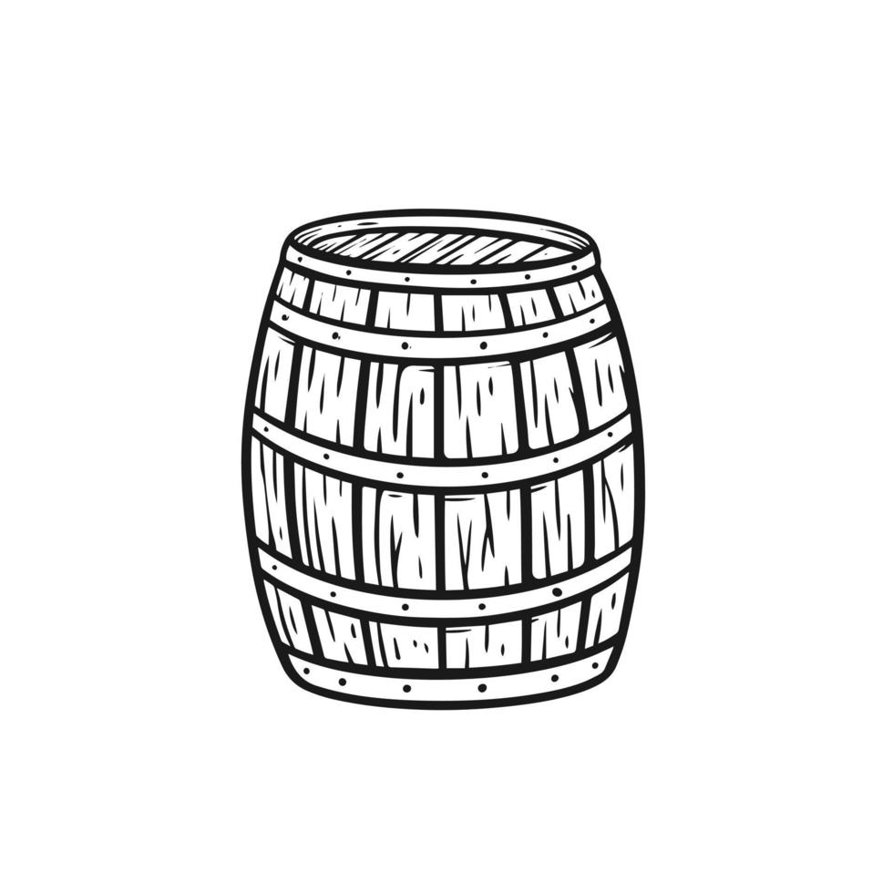 Black color hand drawn barrel engraving style vector art illustration.