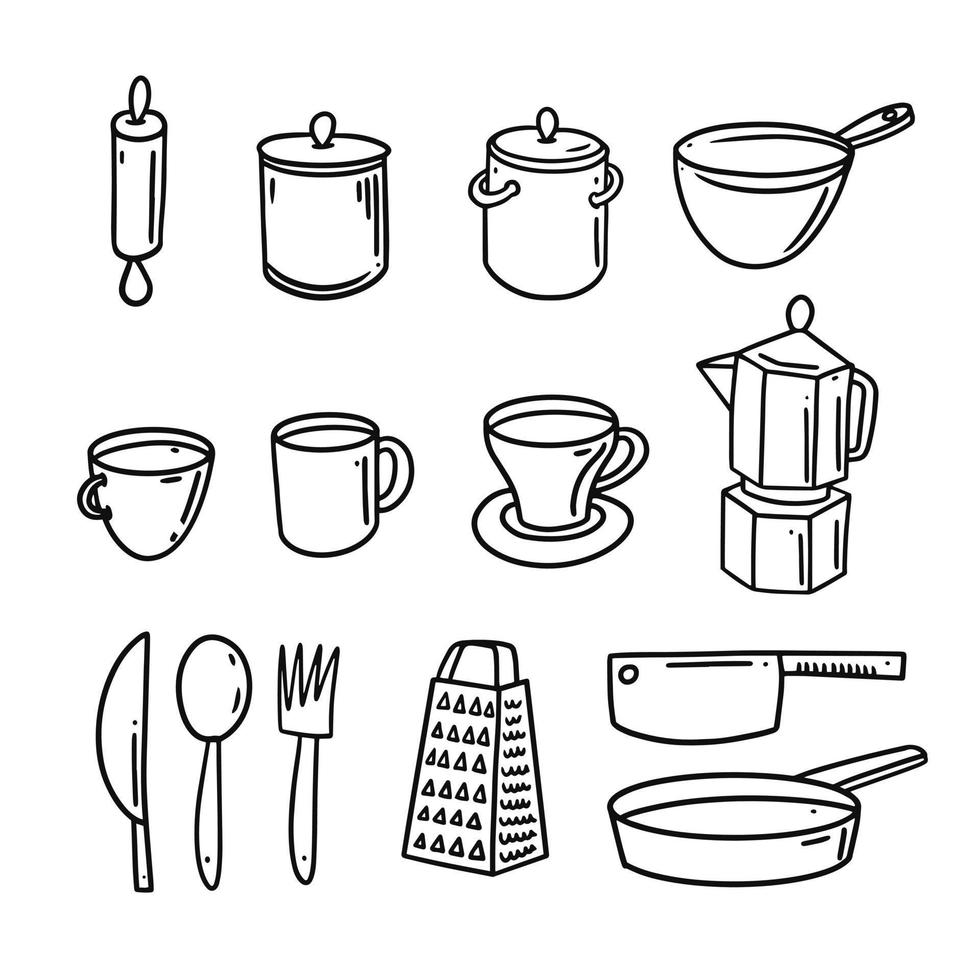 Bakery kitchen hand drawn black color doodle elements set. Vector illustration.