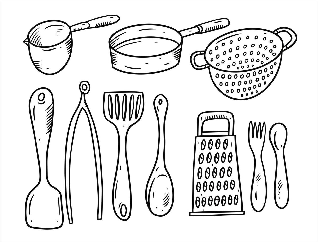 Kitchen appliances doodle set elements. Hand drawing sketch style. vector