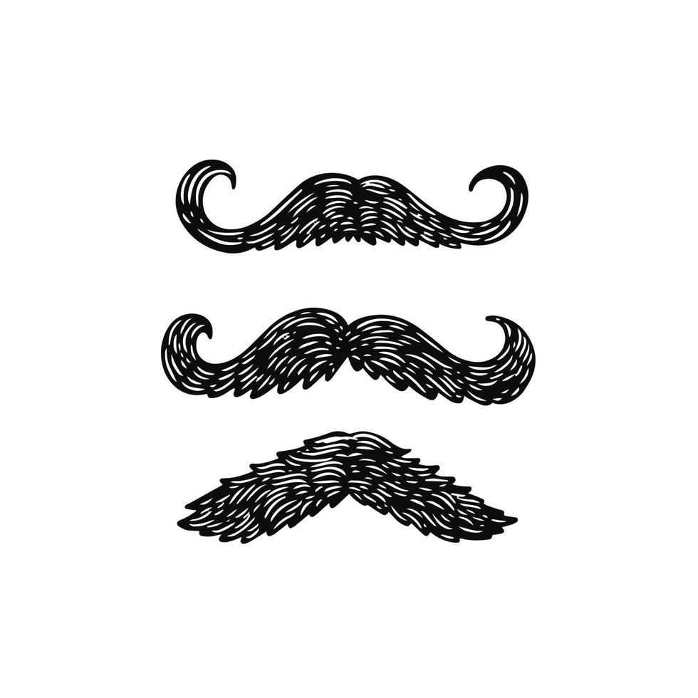 Mustache signs set. Hand drawn black color sketch style. Barber shop icon. vector