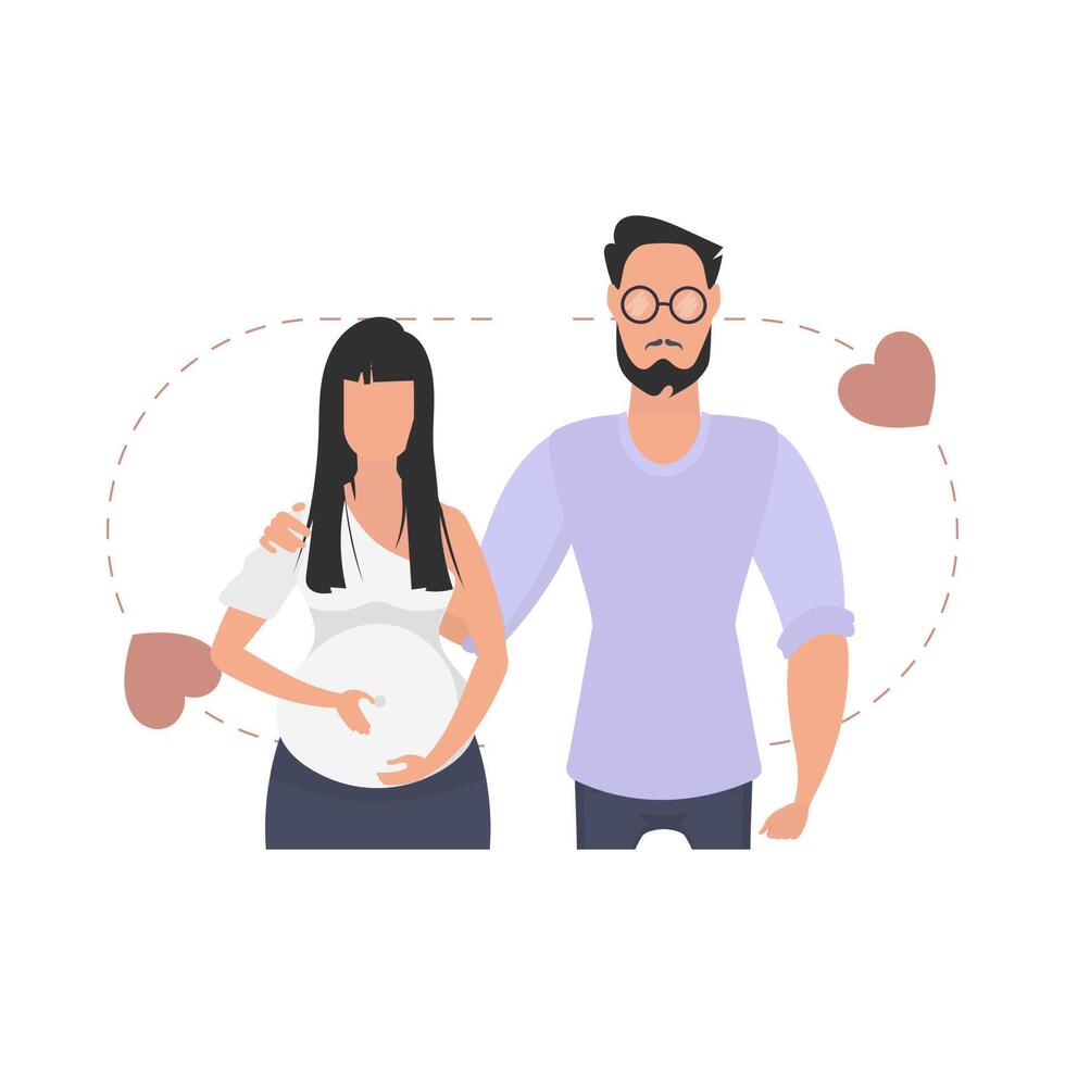 un hombre y un embarazada mujer a el cintura. aislado en blanco antecedentes. contento el embarazo concepto. vector ilustración en un plano estilo.