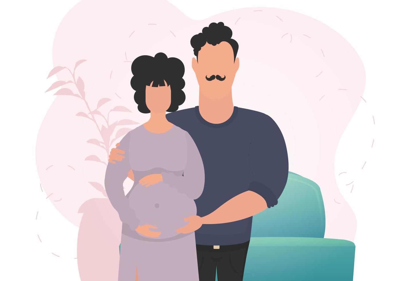 hombre y embarazada mujer. bandera en el tema joven familia es esperando para el nacimiento de un niño. positivo y consciente el embarazo. vector ilustración.