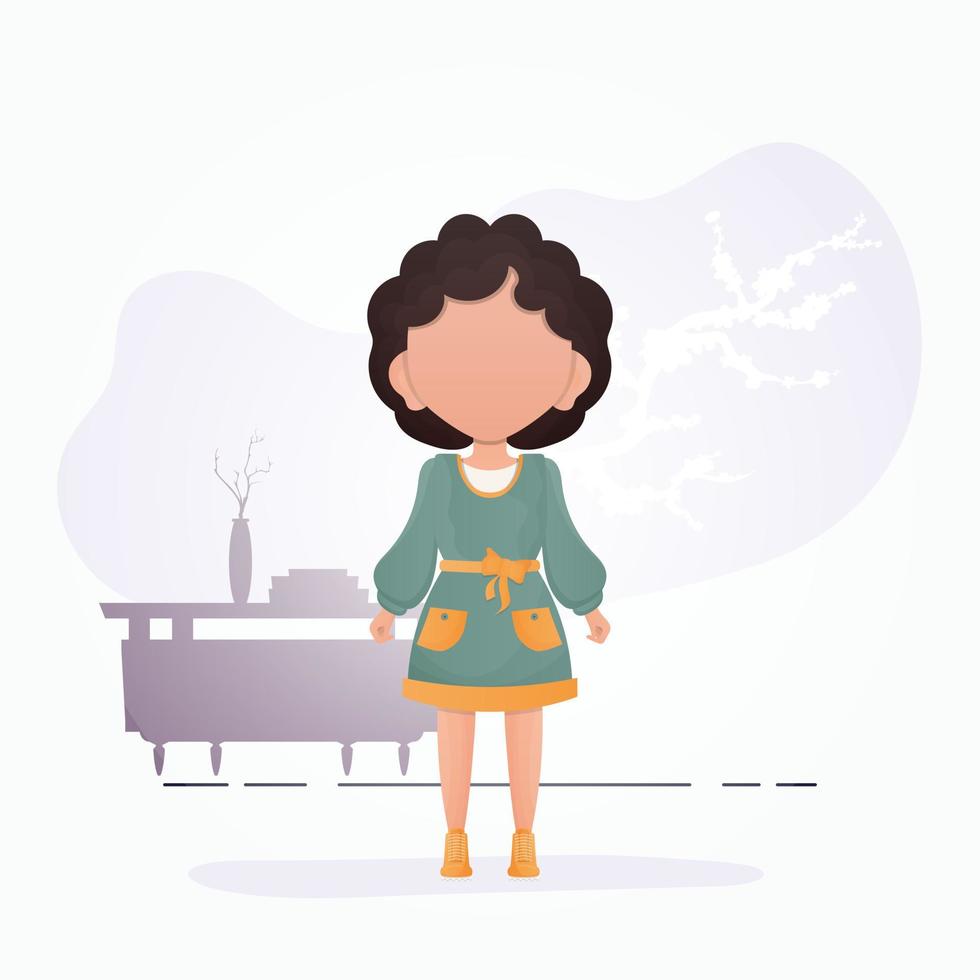 Little girl child in flat style. Poster with a teenage girl who is depicted in full growth. Vector. vector