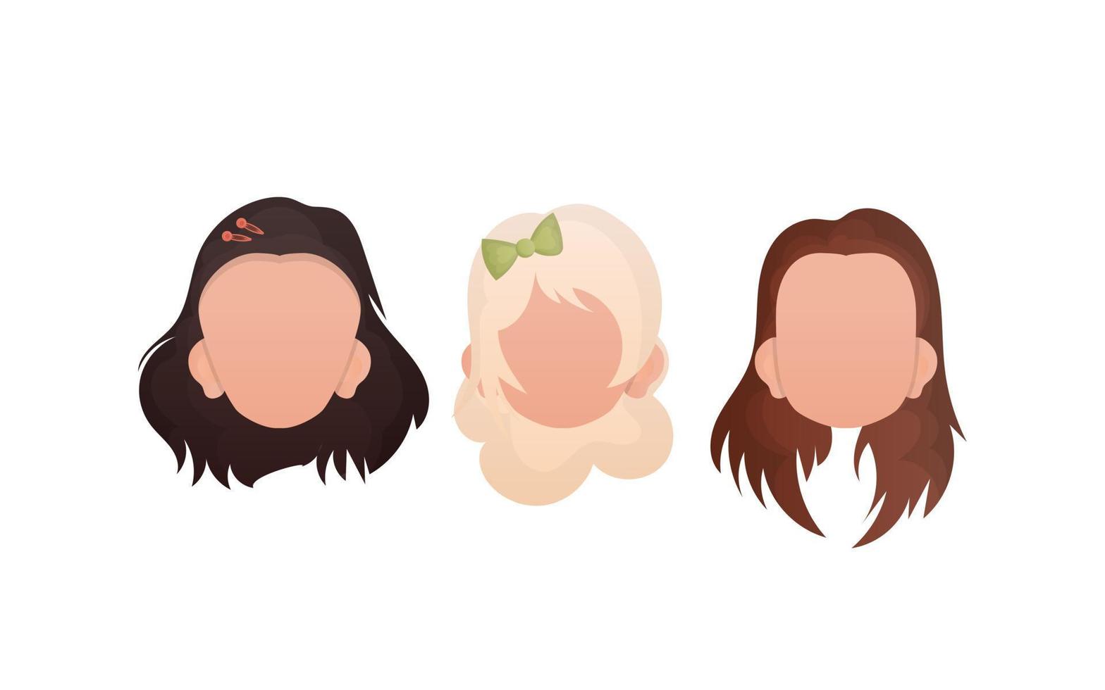 conjunto de muchachas caras aislado en blanco antecedentes. dibujos animados estilo. vector. vector